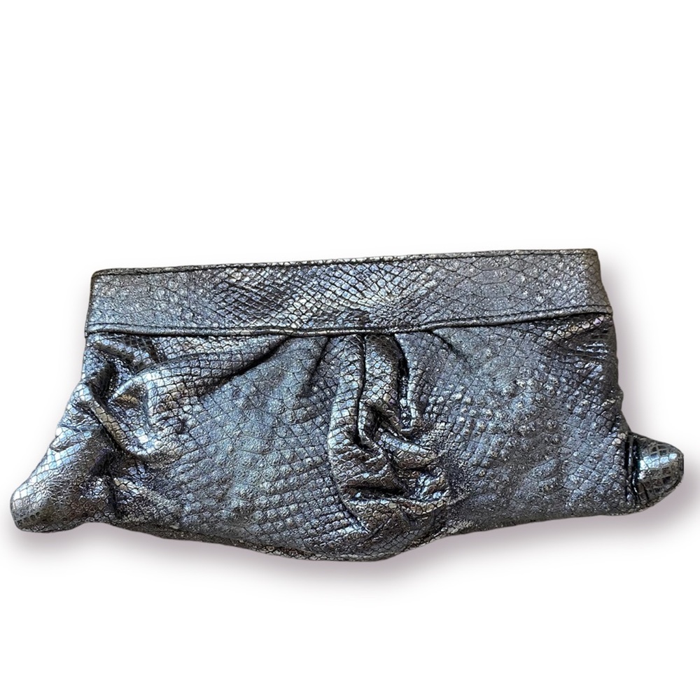 Lauren Merkin Metallic silver Snakeskin Clutch made in USA